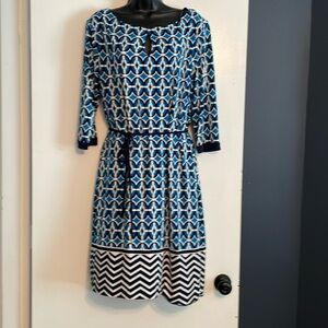 Liz Claiborne midi dress blue/white/navy